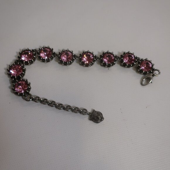 Authentic Gucci Feline Head Pink Crystal Silver Chain Link Adjustable Bracelet - Picture 6 of 12